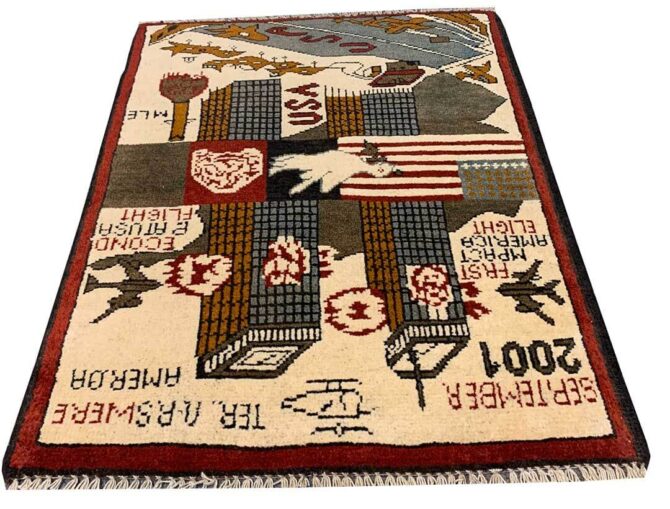 Hand Knotted Afghan War Tank A K 47 Balouch Pictorial Wall Hanging Wool Area Rug 2 x 2 Ft (5835 HM) - Image 2