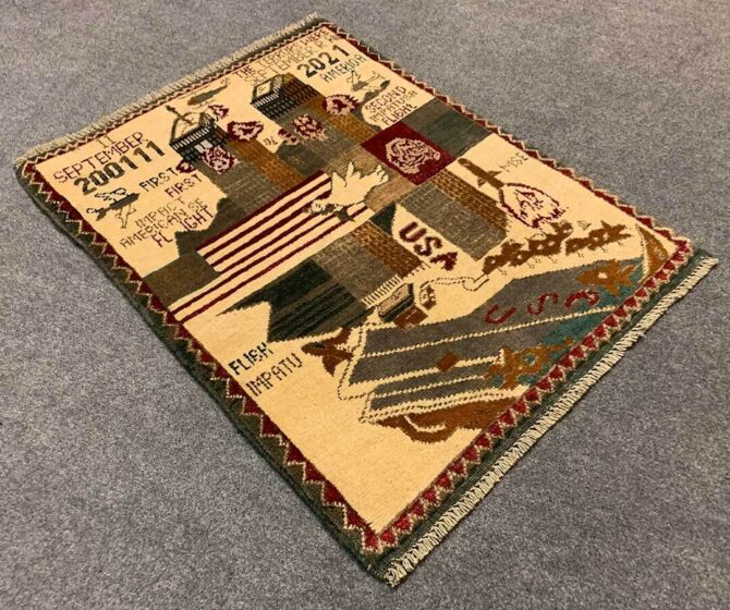 Hand Knotted Afghan War Tank A K 47 Balouch Pictorial Wall Hanging Wool Area Rug 3 x 2 Ft (5839 HM) - Image 5