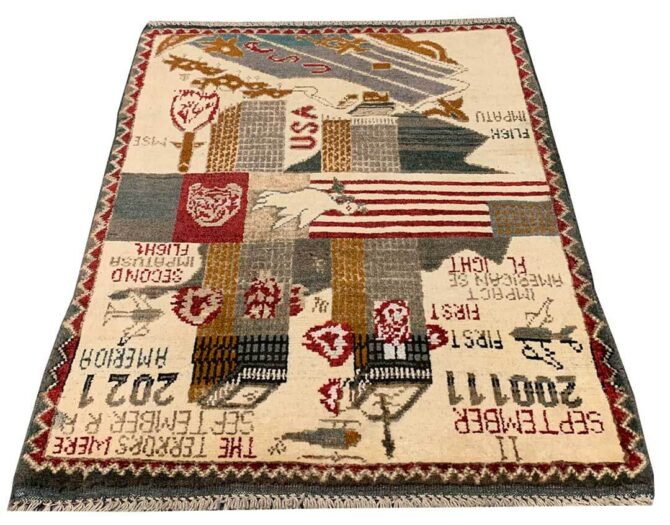Hand Knotted Afghan War Tank A K 47 Balouch Pictorial Wall Hanging Wool Area Rug 3 x 2 Ft (5839 HM) - Image 2