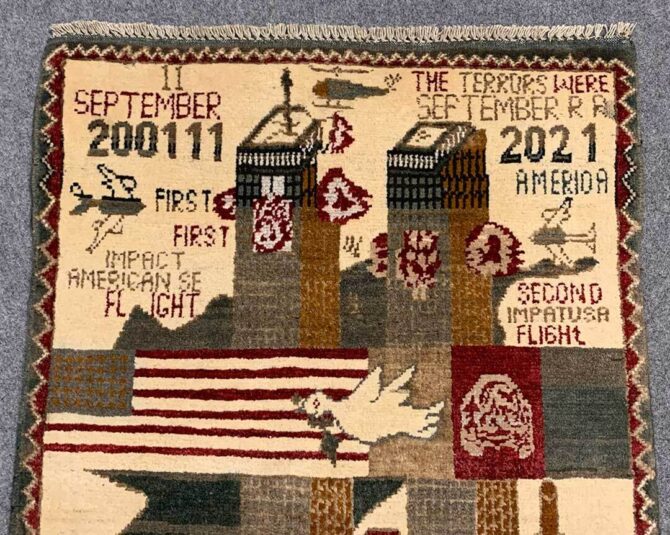 Hand Knotted Afghan War Tank A K 47 Balouch Pictorial Wall Hanging Wool Area Rug 3 x 2 Ft (5839 HM) - Image 4
