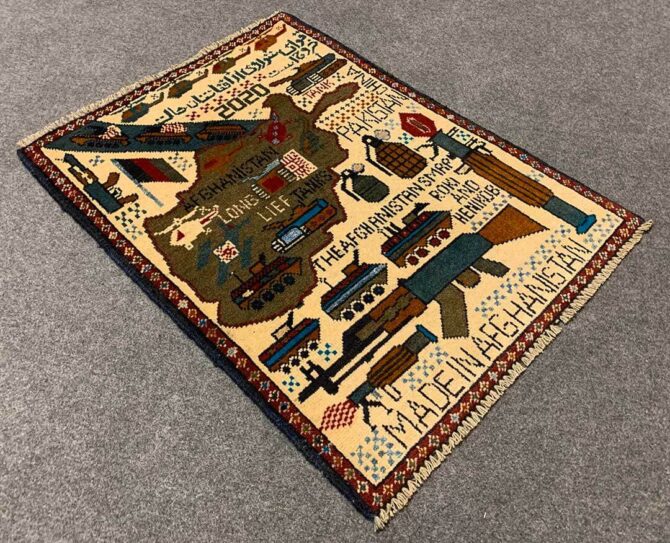 Hand Knotted Afghan War Tank A K 47 Balouch Pictorial Wall Hanging Wool Area Rug 3 x 2 Ft (5841 HM) - Image 6
