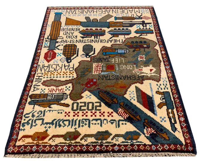 Hand Knotted Afghan War Tank A K 47 Balouch Pictorial Wall Hanging Wool Area Rug 3 x 2 Ft (5841 HM) - Image 2