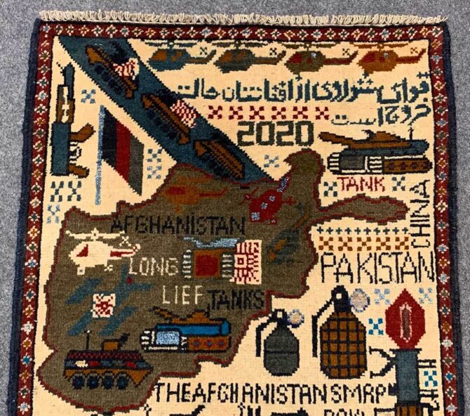 Hand Knotted Afghan War Tank A K 47 Balouch Pictorial Wall Hanging Wool Area Rug 3 x 2 Ft (5841 HM) - Image 4