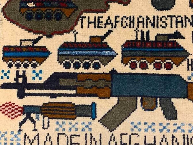 Hand Knotted Afghan War Tank A K 47 Balouch Pictorial Wall Hanging Wool Area Rug 3 x 2 Ft (5841 HM) - Image 5