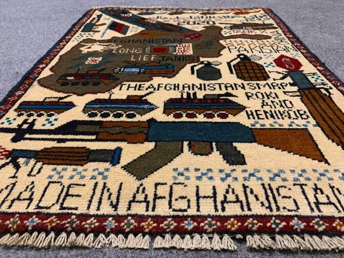 Hand Knotted Afghan War Tank A K 47 Balouch Pictorial Wall Hanging Wool Area Rug 3 x 2 Ft (5841 HM) - Image 3