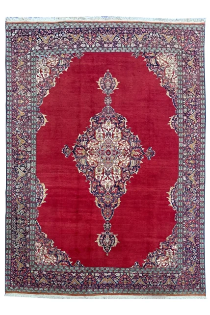 Authentic Hand Knotted Vintage Qashoun Wool Area Rug 11.4 x 8.1 Ft