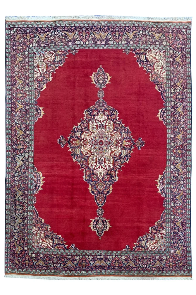 Authentic Hand Knotted Vintage Qashoun Wool Area Rug 11.4 x 8.1 Ft