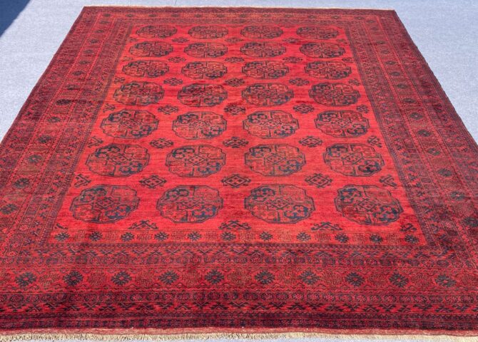 Hand Knotted Vintage Afghan Turkmen Felpah Aqcha Wool Area Rug 12.7 x 10.10 Ft (285 Ger) - Image 3