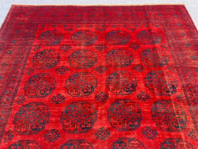 Hand Knotted Vintage Afghan Turkmen Felpah Aqcha Wool Area Rug 12.7 x 10.10 Ft (285 Ger) - Image 5