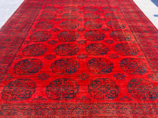 Hand Knotted Vintage Afghan Turkmen Felpah Aqcha Wool Area Rug 12.7 x 10.10 Ft (285 Ger) - Image 4
