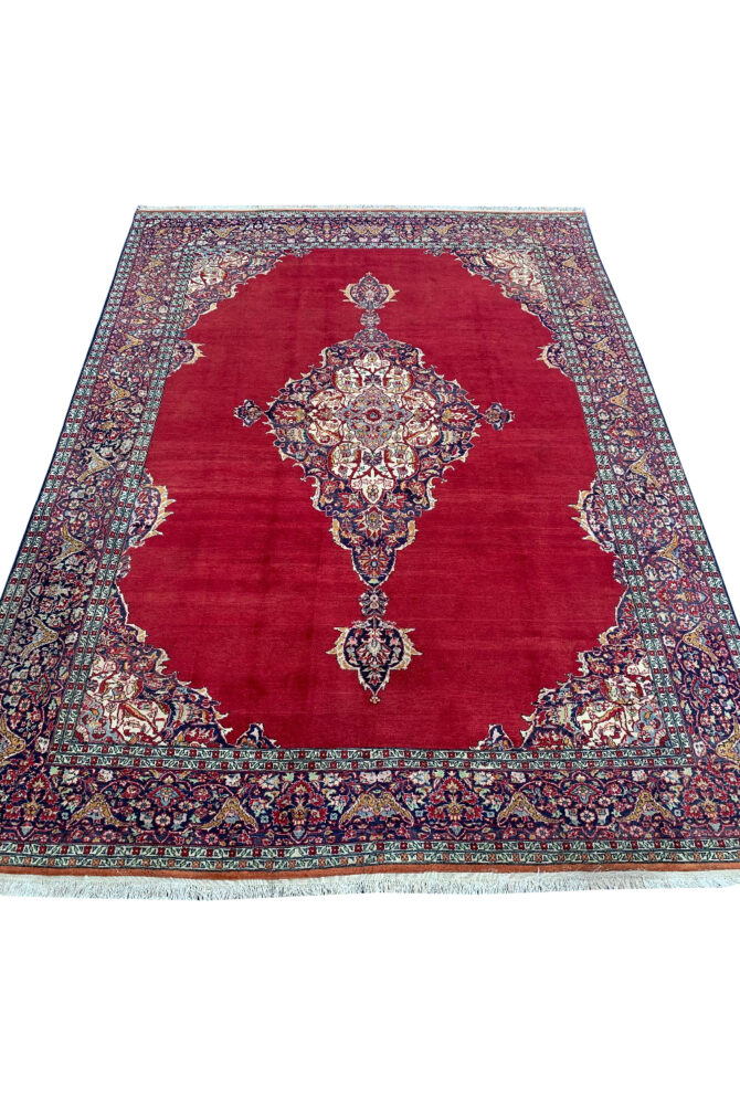 Authentic Hand Knotted Vintage Qashoun Wool Area Rug 11.4 x 8.1 Ft - Image 3