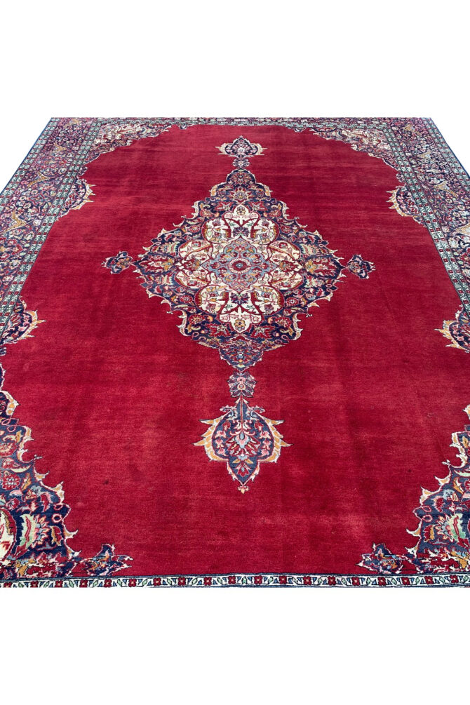 Authentic Hand Knotted Vintage Qashoun Wool Area Rug 11.4 x 8.1 Ft - Image 5