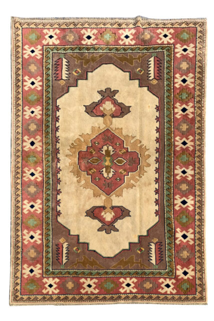 Authentic Hand Knotted Vintage Turkish Wool Area Rug 9.10 X 6.10 Ft