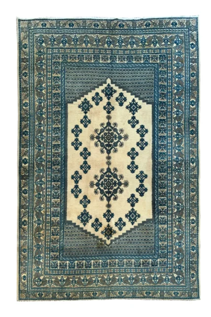 Authentic Hand Knotted Vintage Morocco Wool Area Rug 9.5 X 6.7 Ft
