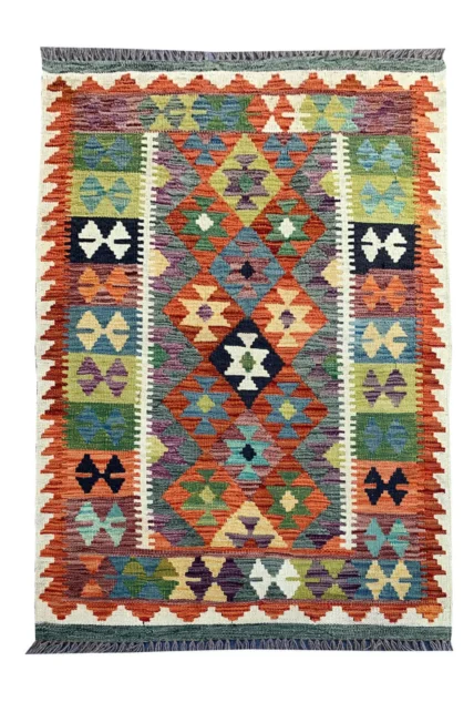 New Afghan Chobi Hand Woven Veg Dyed Wool Kilim Area Rug 5.1 x 3.4 Ft (1800 HM)