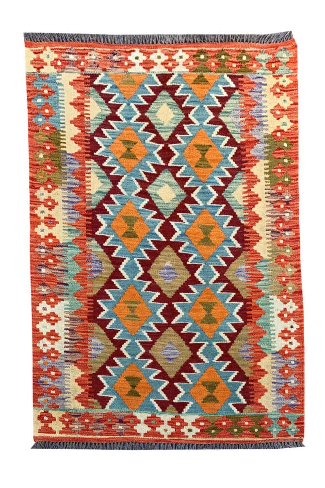 New Afghan Chobi Hand Woven Veg Dyed Wool Kilim Area Rug 4.10 x 3.4 Ft (1793 HM)