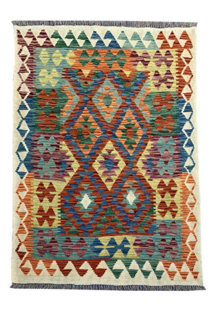 New Afghan Chobi Hand Woven Veg Dyed Wool Kilim Area Rug 4.6 x 3.3 Ft (1810 HM)