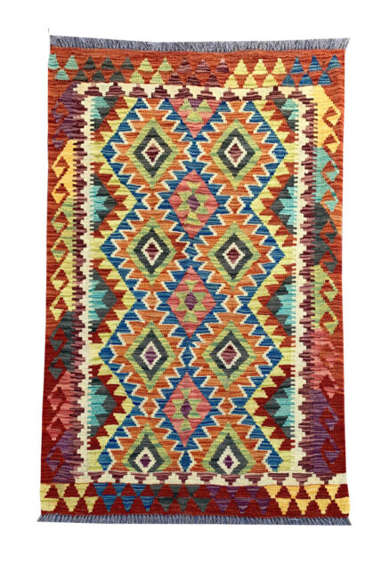 New Afghan Chobi Hand Woven Veg Dyed Wool Kilim Area Rug 4.9 x 3.6 Ft (1809 HM)