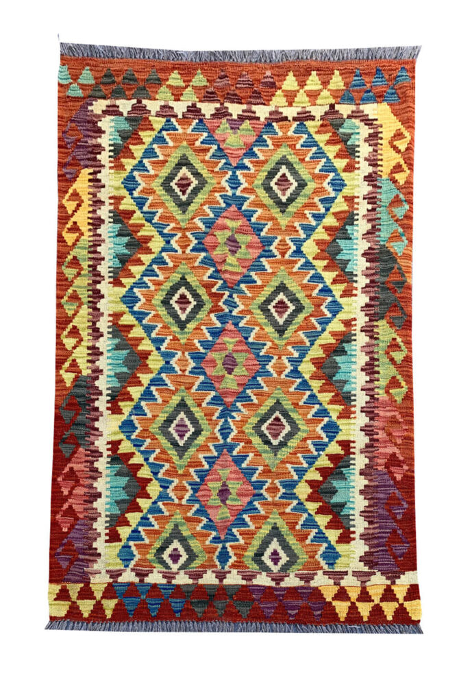 New Afghan Chobi Hand Woven Veg Dyed Wool Kilim Area Rug 4.9 x 3.6 Ft (1809 HM)