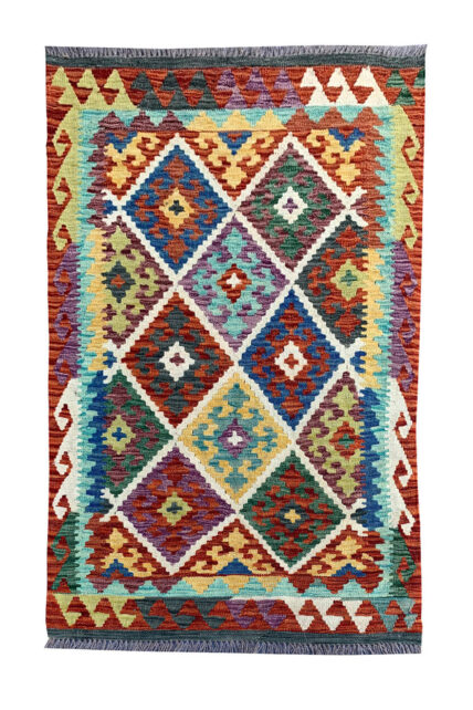 New Afghan Chobi Hand Woven Veg Dyed Wool Kilim Area Rug 4.9 x 3.3 Ft (1806 HM)