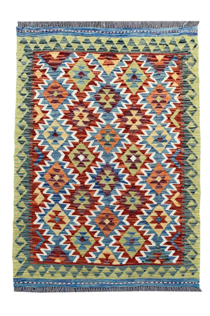 New Afghan Chobi Hand Woven Veg Dyed Wool Kilim Area Rug 4.10 x 3.5 Ft (1803 HM)