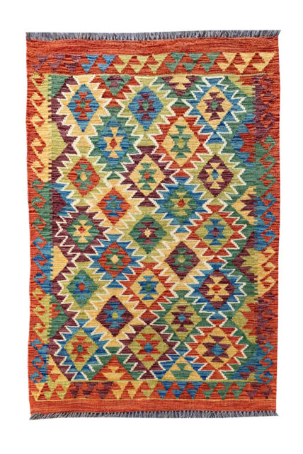 New Afghan Chobi Hand Woven Veg Dyed Wool Kilim Area Rug 4.11 x 3.6 Ft (1802 HM)
