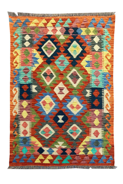 New Afghan Chobi Hand Woven Veg Dyed Wool Kilim Area Rug 4.11 x 3.3 Ft (1794 HM)