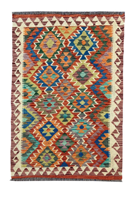 New Afghan Chobi Hand Woven Veg Dyed Wool Kilim Area Rug 4.10 x 3.3 Ft (1787 HM)