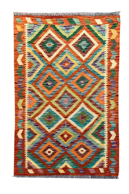 New Afghan Chobi Hand Woven Veg Dyed Wool Kilim Area Rug 4.8 x 3.3 Ft (1785 HM)