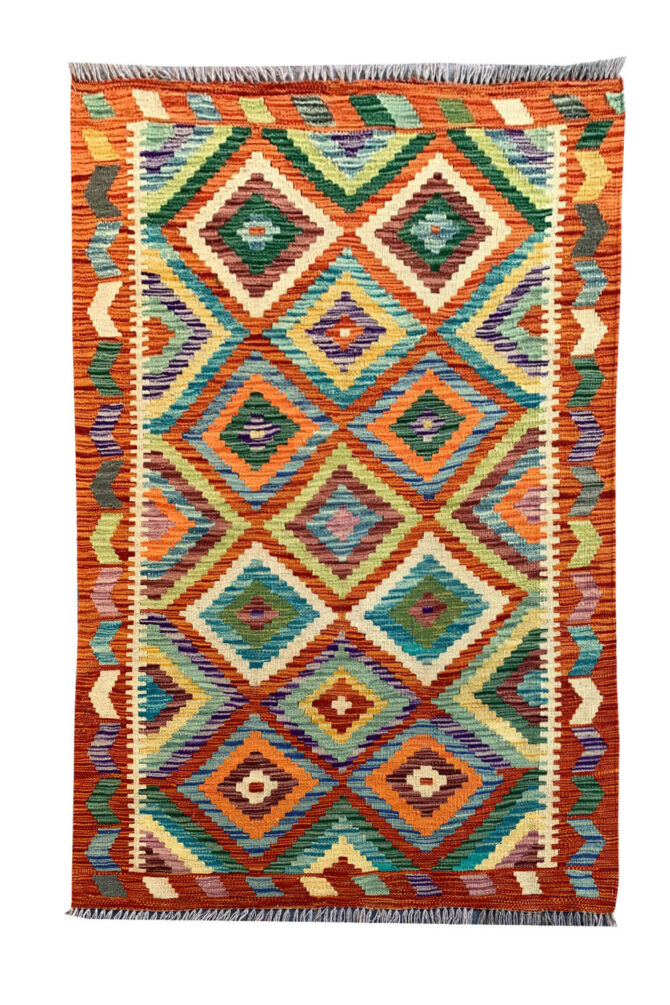 New Afghan Chobi Hand Woven Veg Dyed Wool Kilim Area Rug 4.8 x 3.3 Ft (1785 HM)
