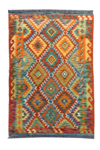 New Afghan Chobi Hand Woven Veg Dyed Wool Kilim Area Rug 5.1 x 3.7 Ft (1791 HM)