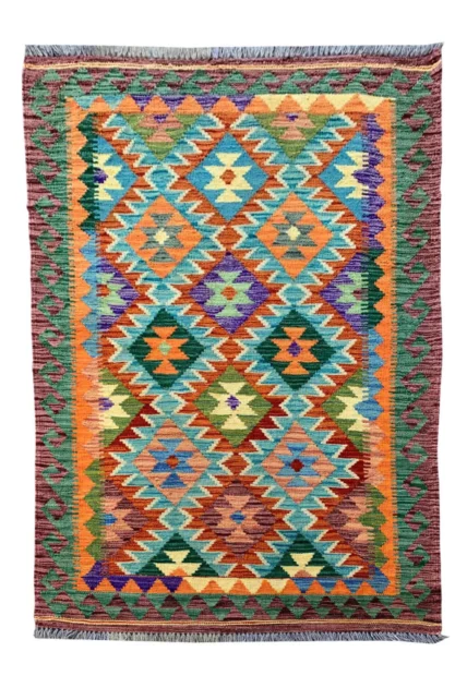 New Afghan Chobi Hand Woven Veg Dyed Wool Kilim Area Rug 5.2 x 3.5 Ft (1798 HM)