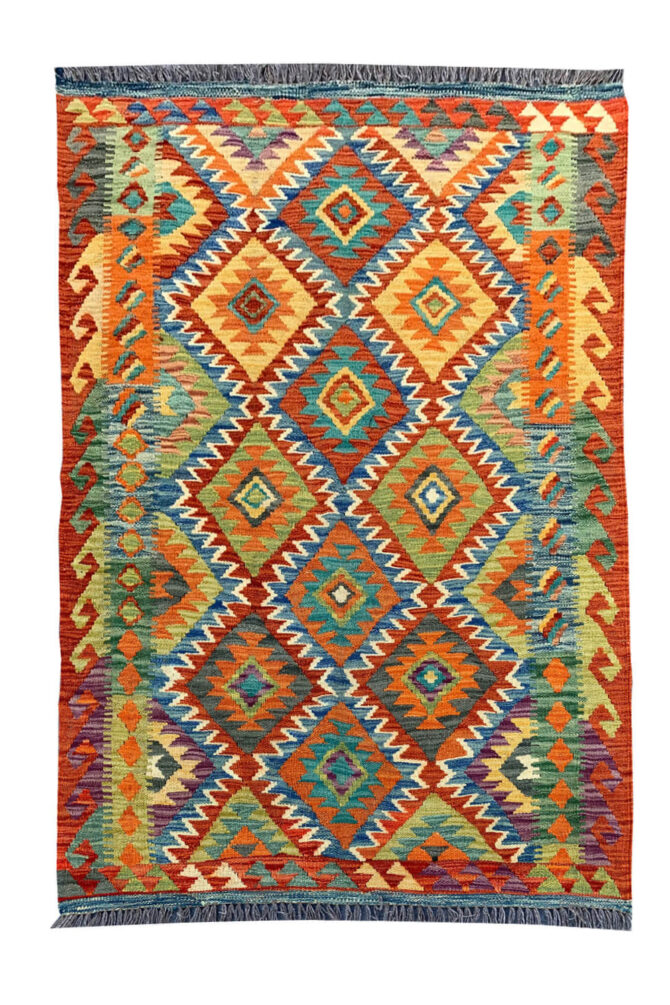 New Afghan Chobi Hand Woven Veg Dyed Wool Kilim Area Rug 5.1 x 3.7 Ft (1791 HM)