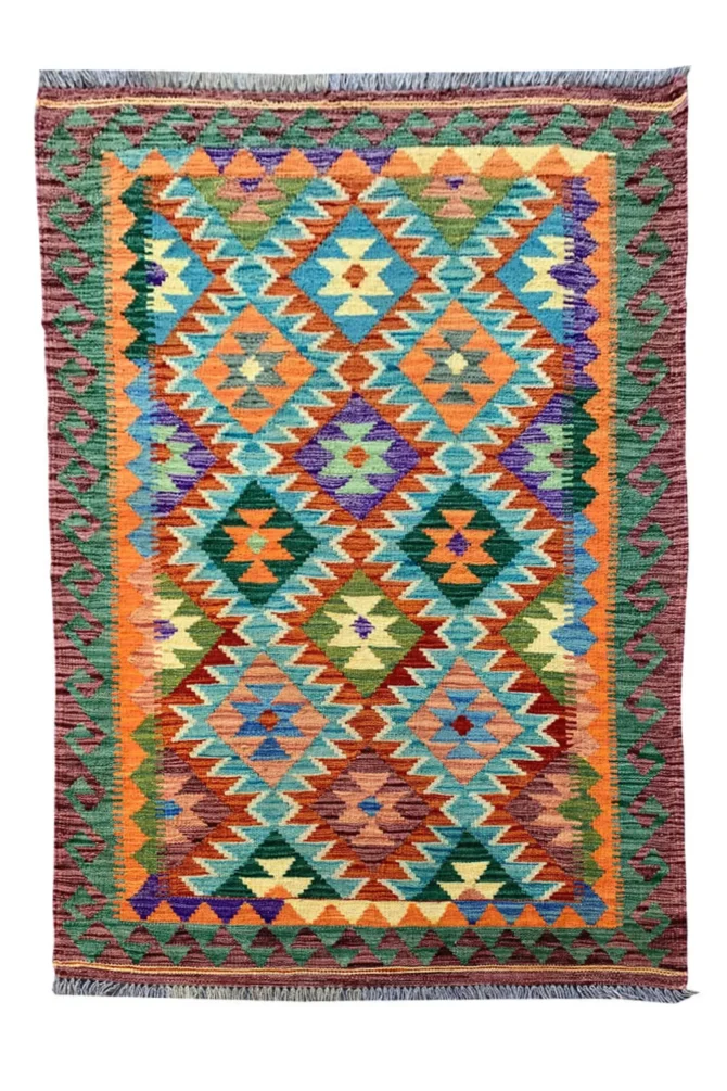 New Afghan Chobi Hand Woven Veg Dyed Wool Kilim Area Rug 5.2 x 3.5 Ft (1798 HM)