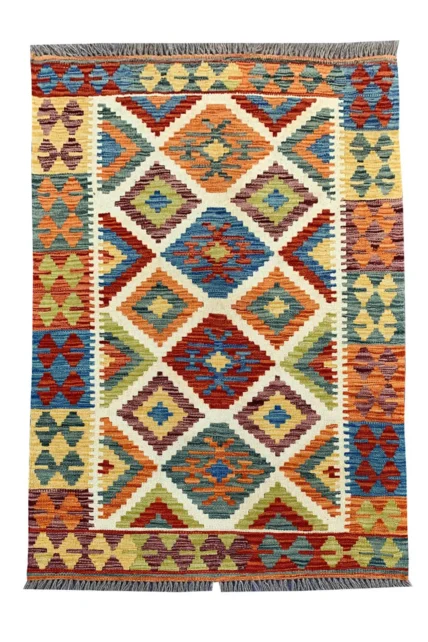 New Afghan Chobi Hand Woven Veg Dyed Wool Kilim Area Rug 4.8 x 3.3 Ft (1795 HM)