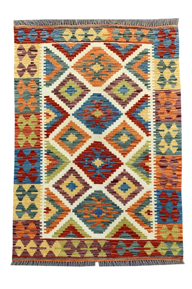New Afghan Chobi Hand Woven Veg Dyed Wool Kilim Area Rug 4.8 x 3.3 Ft (1795 HM)