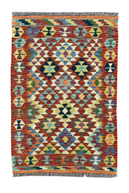 New Afghan Chobi Hand Woven Veg Dyed Wool Kilim Area Rug 4.11 x 3.3 Ft (1788 HM)