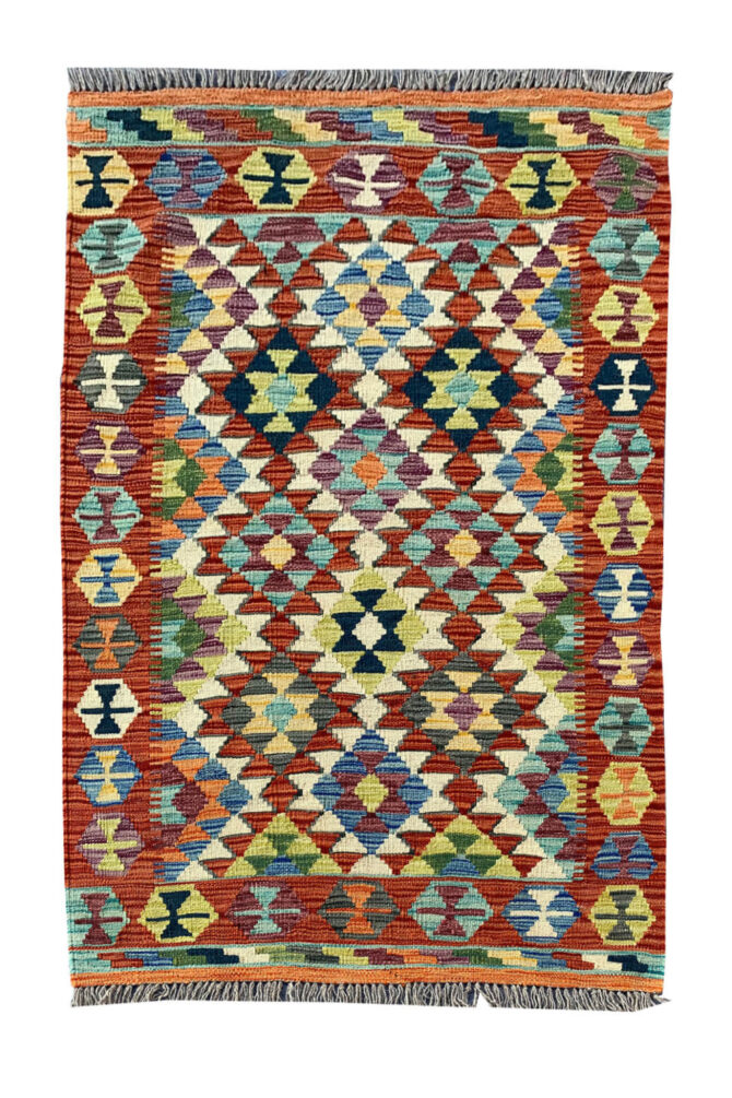 New Afghan Chobi Hand Woven Veg Dyed Wool Kilim Area Rug 4.11 x 3.3 Ft (1788 HM)