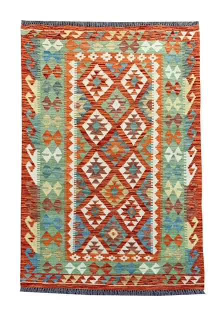New Afghan Chobi Hand Woven Veg Dyed Wool Kilim Area Rug 4.11 x 3.4 Ft (1801 HM)