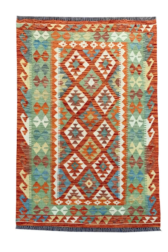 New Afghan Chobi Hand Woven Veg Dyed Wool Kilim Area Rug 4.11 x 3.4 Ft (1801 HM)