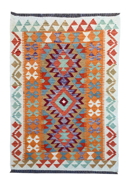 New Afghan Chobi Hand Woven Veg Dyed Wool Kilim Area Rug 4.10 x 3.3 Ft (1815 HM)