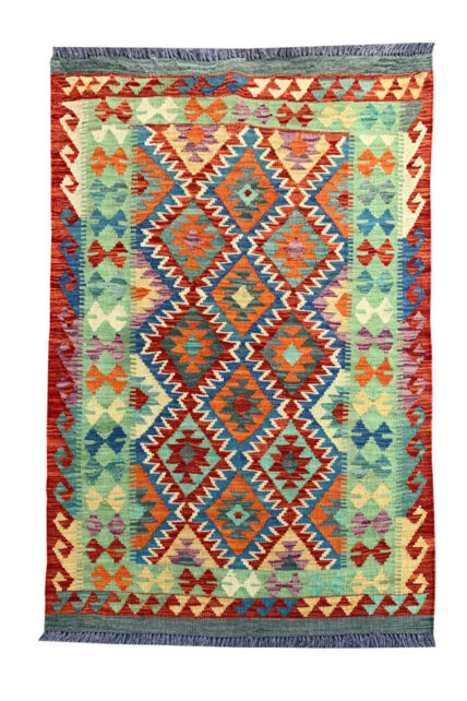New Afghan Chobi Hand Woven Veg Dyed Wool Kilim Area Rug 4.11 x 3.5 Ft (1814 HM)