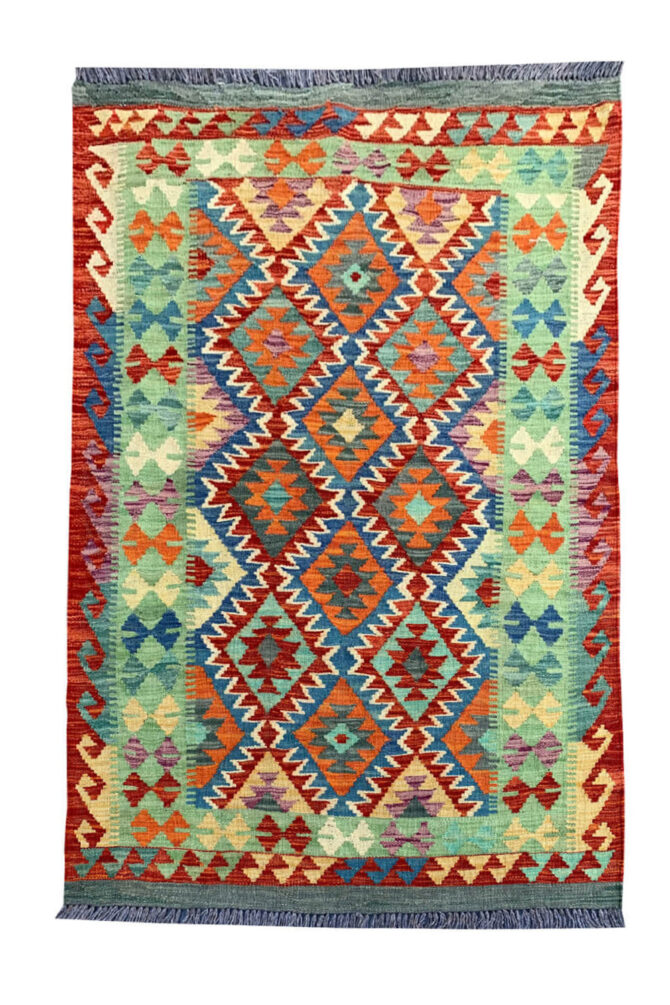 New Afghan Chobi Hand Woven Veg Dyed Wool Kilim Area Rug 4.11 x 3.5 Ft (1814 HM)
