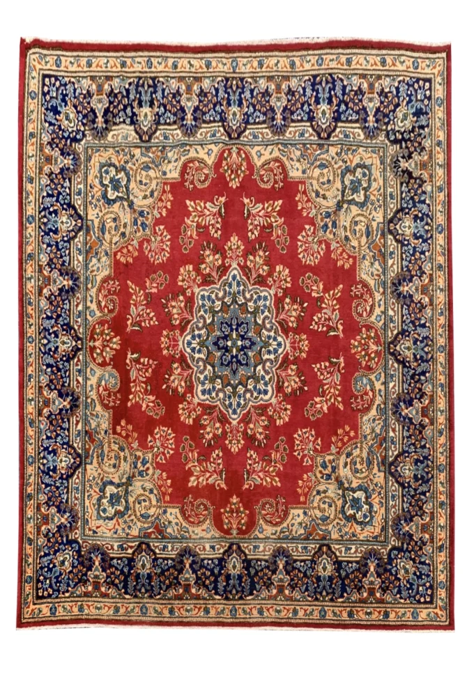 Authentic Hand Knotted Vintage Qirmoun Wool Area Rug 7.5 X 6.8 Ft