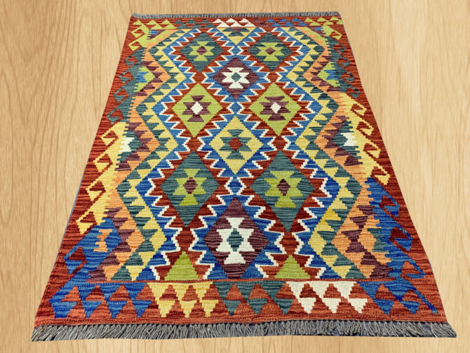 New Afghan Chobi Hand Woven Veg Dyed Wool Kilim Area Rug 4.9 x 3.5 Ft (1760 HM)