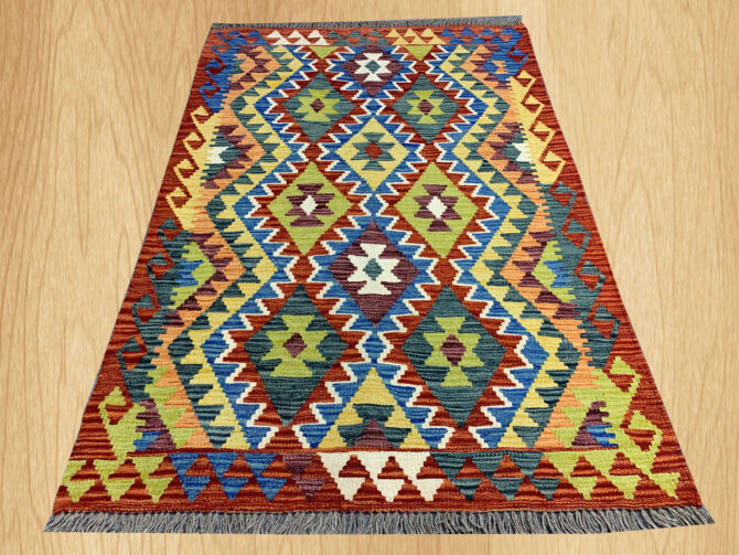 New Afghan Chobi Hand Woven Veg Dyed Wool Kilim Area Rug 4.9 x 3.5 Ft (1760 HM) - Image 2