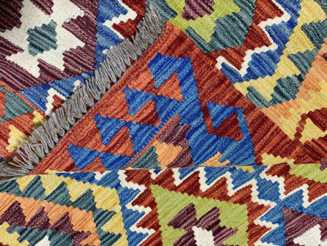 New Afghan Chobi Hand Woven Veg Dyed Wool Kilim Area Rug 4.9 x 3.5 Ft (1760 HM) - Image 6
