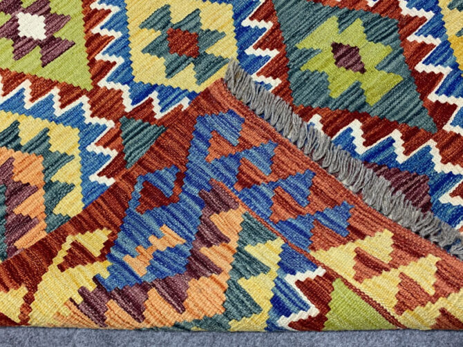 New Afghan Chobi Hand Woven Veg Dyed Wool Kilim Area Rug 4.9 x 3.5 Ft (1760 HM) - Image 7