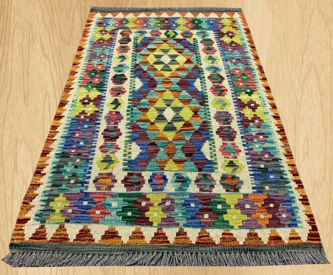 New Afghan Chobi Hand Woven Veg Dyed Wool Kilim Area Rug 4.3 x 2.10 Ft (1762 HM)