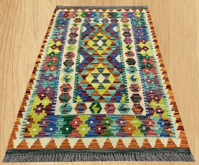 New Afghan Chobi Hand Woven Veg Dyed Wool Kilim Area Rug 4.3 x 2.10 Ft (1762 HM) - Image 2